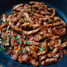 Salteado de cerdo en salsa de ostras